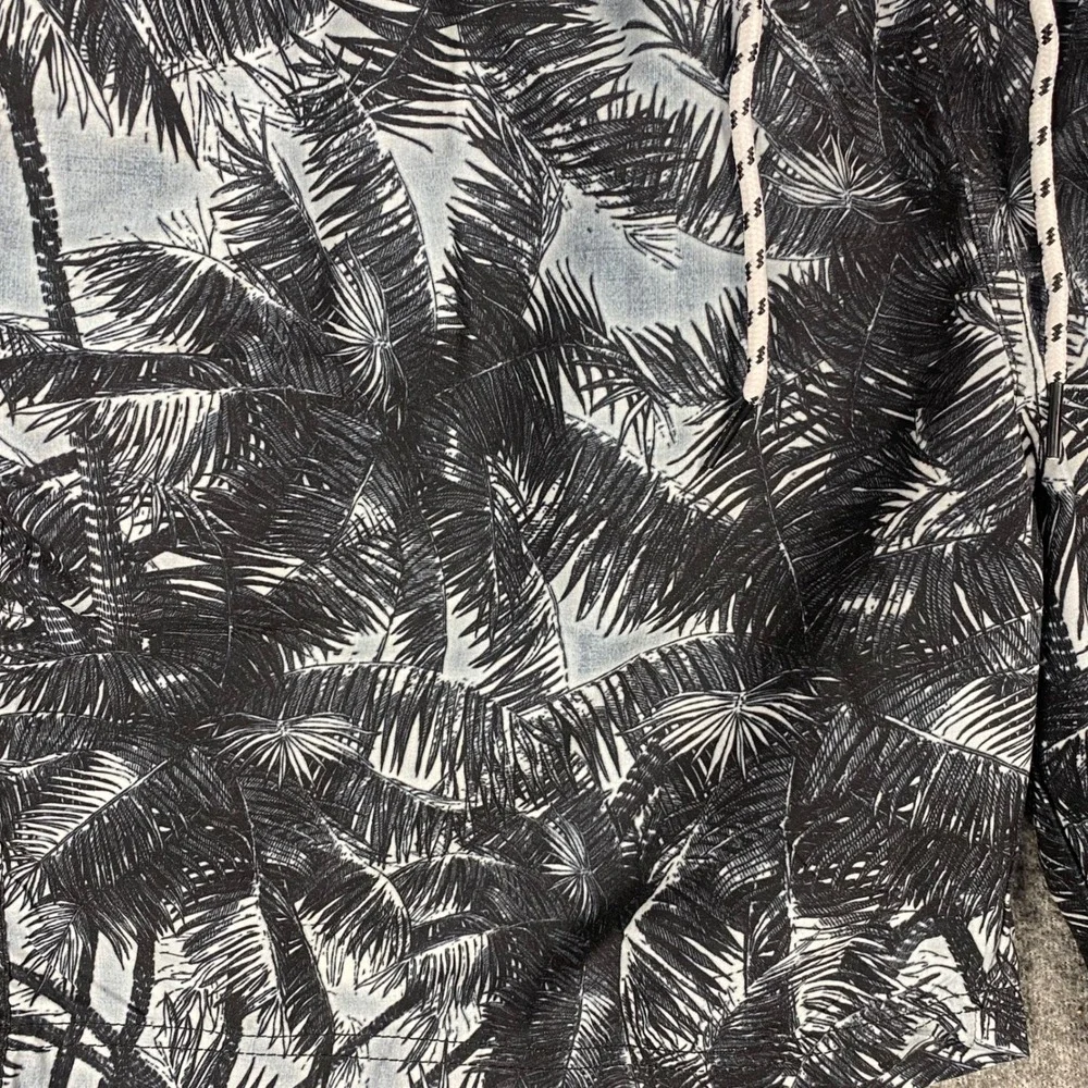 Maui‎ and Sons Mens XL Swim Trunks Black White Palm Tree Tropical Board Shorts